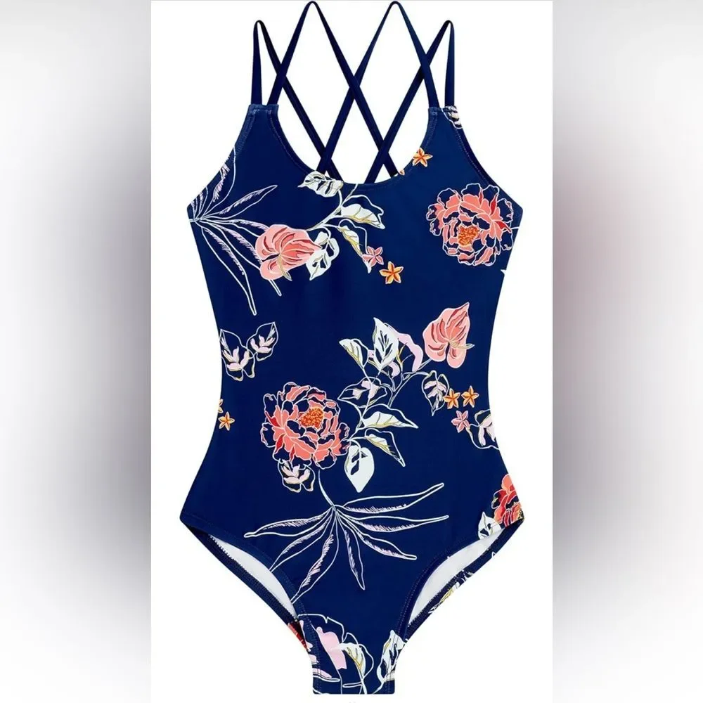 Kanu Surf Girls' Reese UPF 50 Beach Sport Criss-Cross One Piece Swimsuit 14 NWT